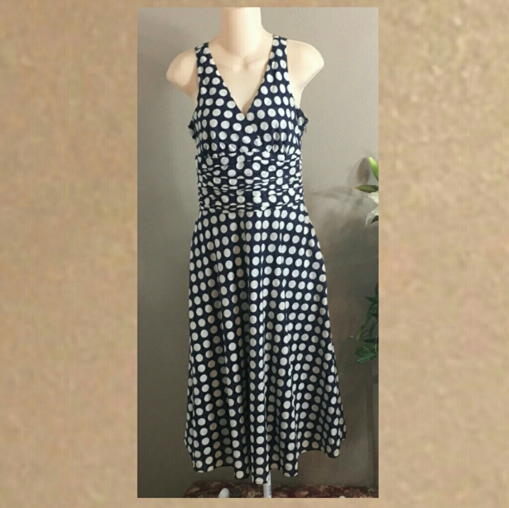 INC Navy and white Polka Dot Dress. NWOT